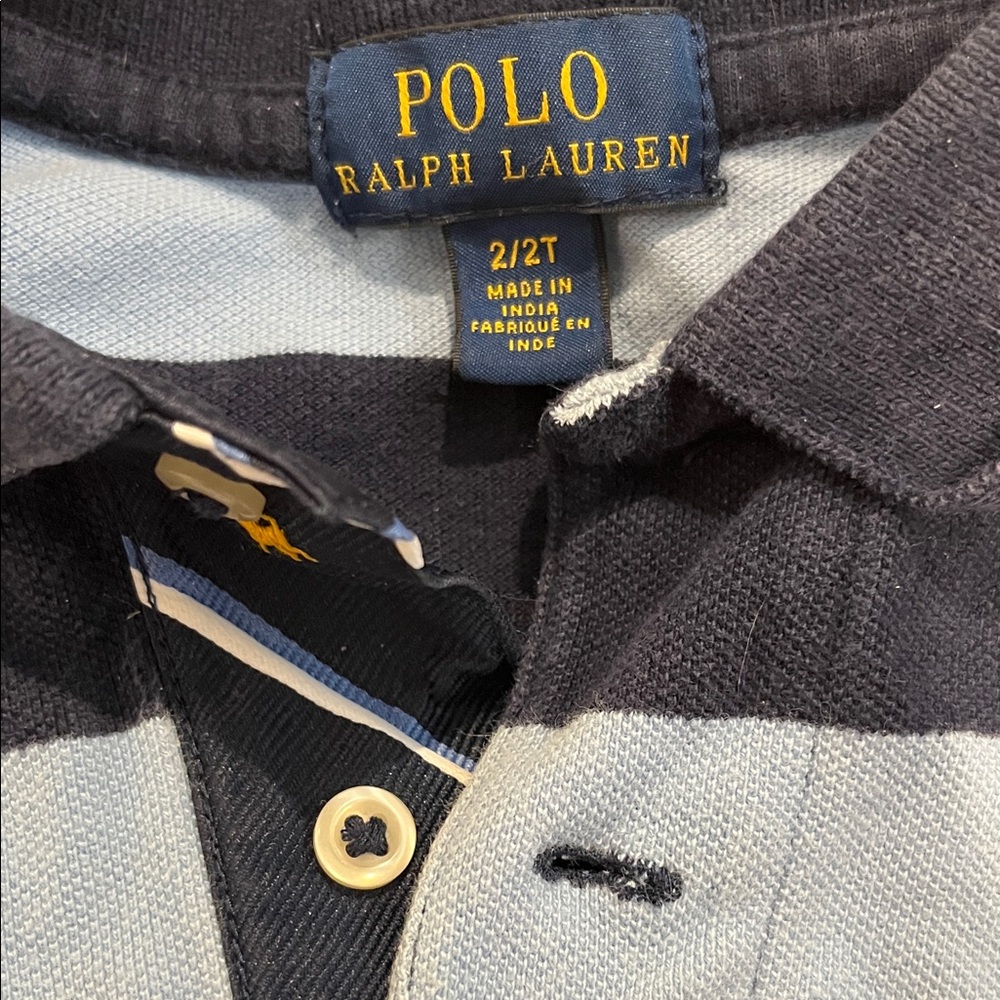 Polo by Ralph Lauren Navy & Light Blue Striped Polo with Red Pony 2T - Picture 2 of 2